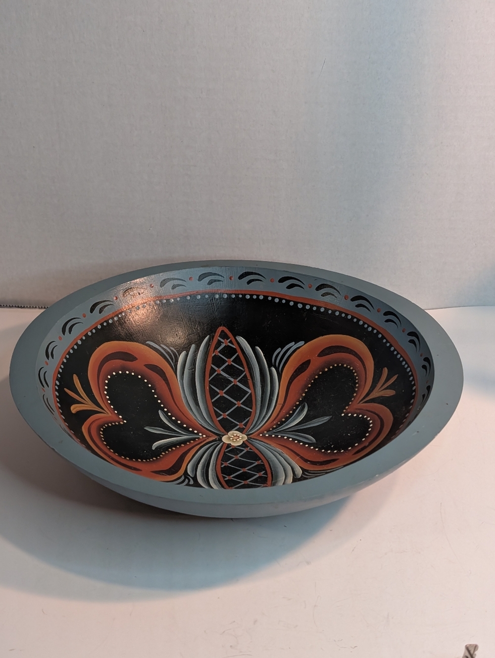 Hand painted Wooden Bowl From Vermont,Signed Primitive Folk Art From Nova Scotia